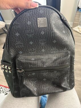MCM Black Stud-Accented Leather Mini Backpack